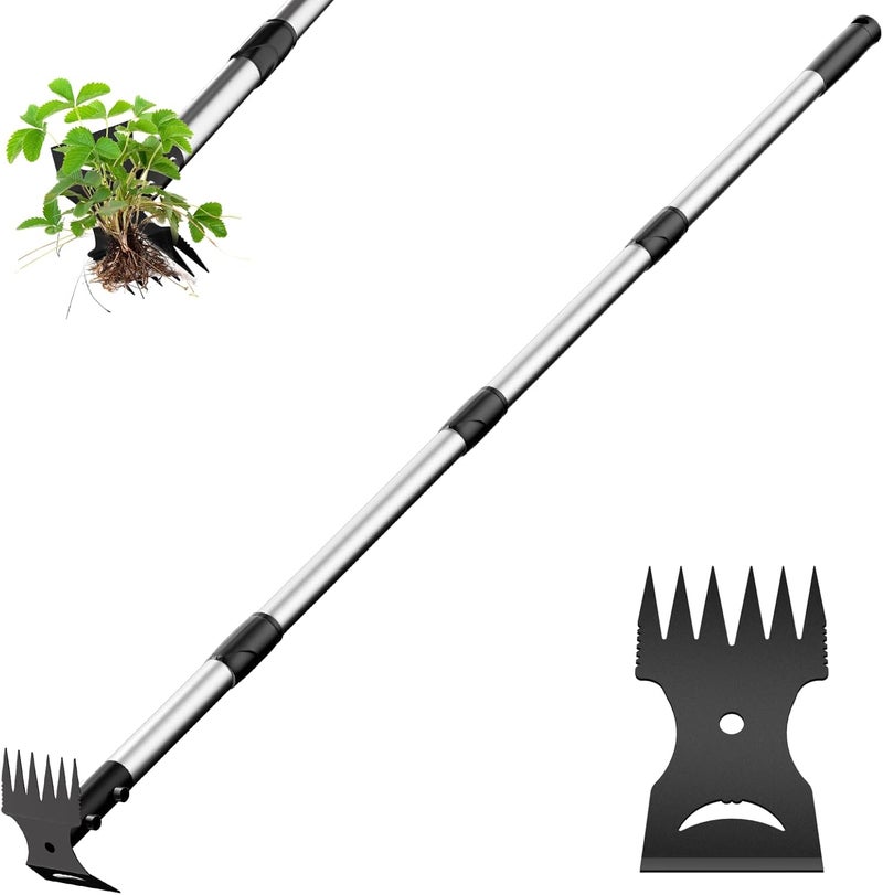 Ukiupop Weed Puller Tool with Long Handle – 2-in-1 Handle Garden Hoe and Weed Rake, Hoe Garden Tool for Home Gardens, Lawns, and Yards - Image 1